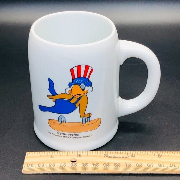 1984 Los Angeles Olympic Games Gymnastics Coffee Mug Uncle Sam Eagle Mascot - Picture 9 of 10